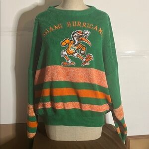 😄Vintage Korea Miami Hurricanes knit slouch oversized baggy sweater game ready